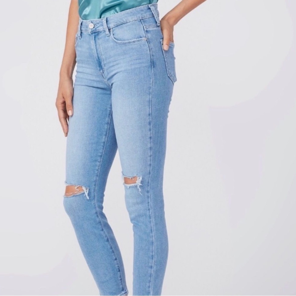PAIGE Light Blue Ripped Skinny Jeans